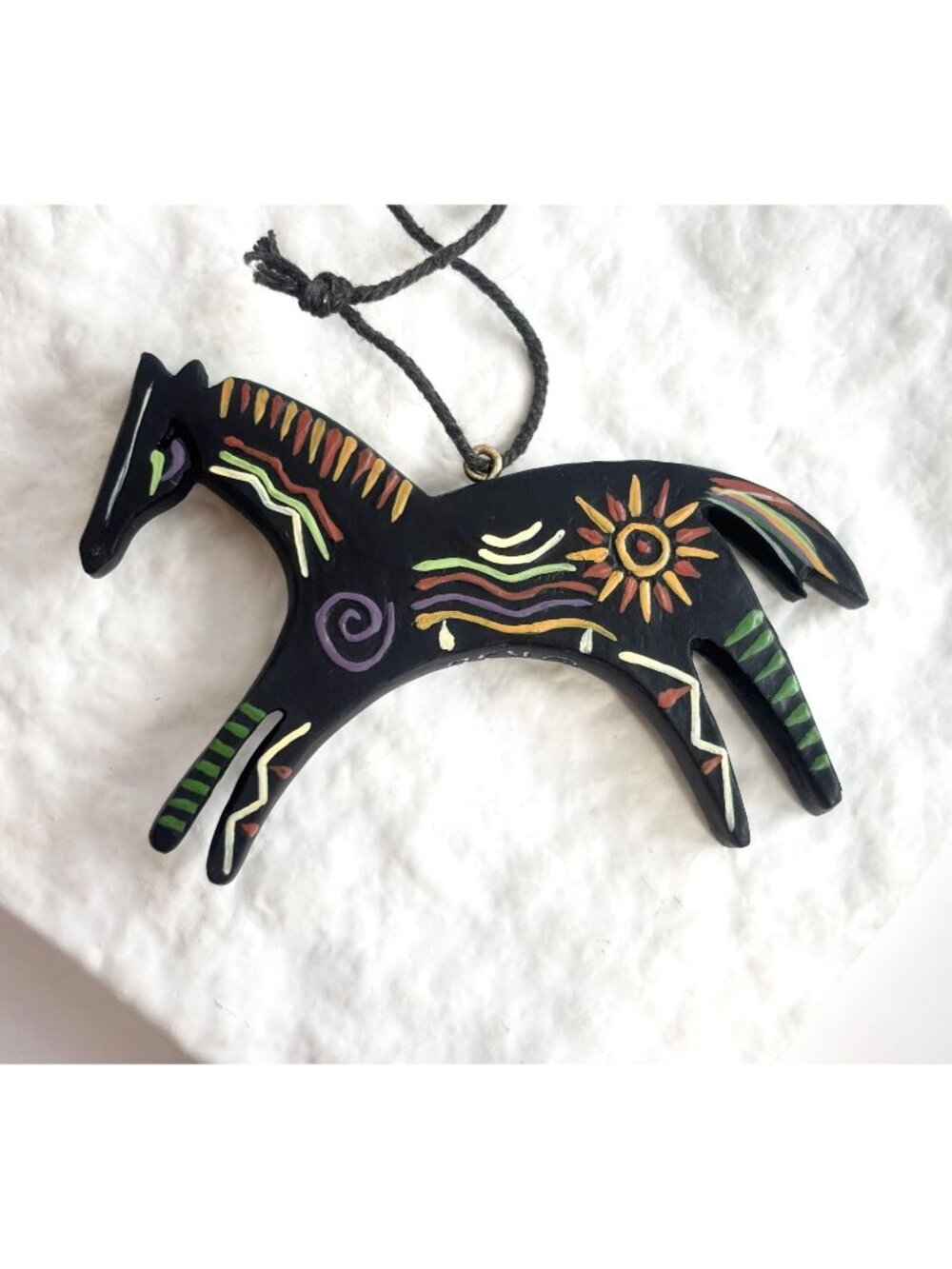 Horse Figural Hand Painted Wooden Southwestern Style Vintage Geometric Ornament